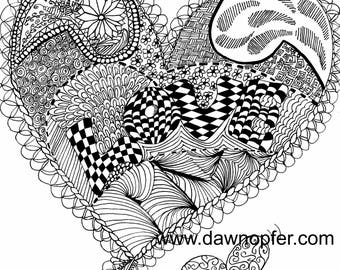 Heart coloring page | Etsy