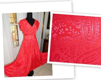 Vintage Red Swing Day Dress Red Paisley Day Lounging Dress Maxi Swing Dress Size Med