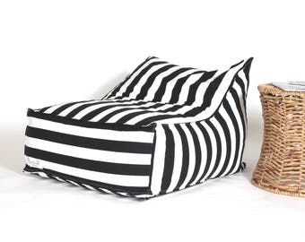 Outdoor Bean Bag, black and white stripes pouf chair, outdoor furniture, pouf cover for kids, kid's room, floor cushion, outdoor pouf, pouf