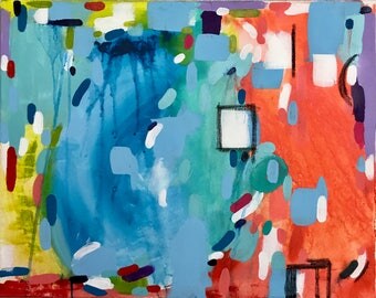 Blue Space, original painting, acrylic & oil stick on canvas, 16x20 inches