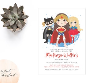 girl superhero invitation, birthday invitation, invitation, printable girl superhero party