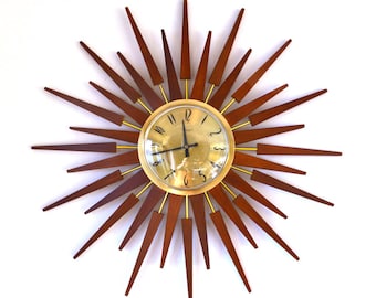 60s amazing mid century Anstey & Wilson large starburst sunburst wall clock