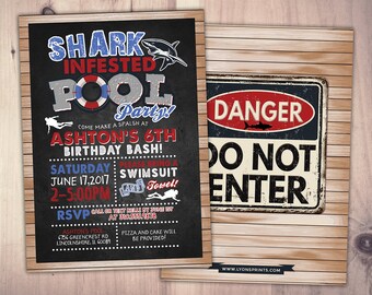 Pool party invitation - Shark invitation for pool party - shark invitation - Shark infested pool party birthday, Swimming, Pool Party, Jaws