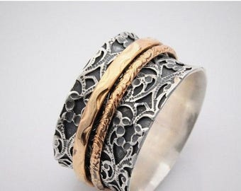 ON SALE, Wide Spinner rings for women, meditation band, worry ring, anxiety rings, engagement rings, silver wedding rings, gift for her