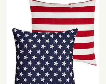 SALE American Flag Reversible Pillow Cover 12x16 18x18 20x20, Patriotic Pillow, Stars and Stripes Pillow, Red White and Blue, July 4th Decor