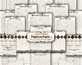 Family Tree Workbook - 8.5x11 - 24 pages; ancestry, printable, scrapbooking, records, journaling, Family Organizer - Clocks