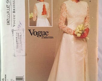Vogue 1535 Wedding Dress Pattern Bridal Bellville Sassoon Vintage Sizes 18 - 22 Uncut
