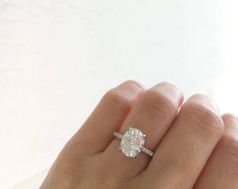 oval cut engagement ring sterling silver half eternity band oval engagement ring promise - Oval Wedding Rings oval cut engagement ring sterling silver half eternity band oval engagement ring promise - Oval Wedding Rings