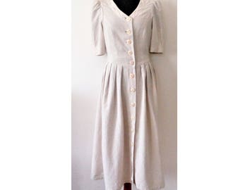 Beige Dirndl Dress, Button Front Dirndl, Austrian Dirndl Dress, Bavarian Folk Clothing, Octoberfest, Festival Dress, Size DE 36/ US 6