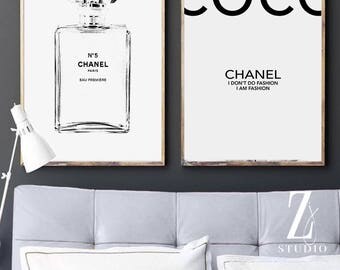 Chanel art printed Large Chanel wall art coco Chanel poster coco Chanel print coco Chanel wall art chanel Chanel No.5 Sketch set of 2 prints