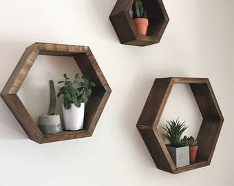 Set of 3 Hexagon Shelves | Honeycomb Wall Shelves | Wall Decor | Plant Shelves | Floating Shelves