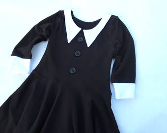 Halloween costume, Gothic costume, Wednesday dress, black dress white collar, girls halloween costume, baby girl halloween costume