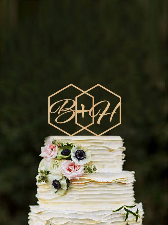 Geometric Wedding Cake Topper Initials Hexagon Modern Geometric Wedding Cake Topper Initials Hexagon Modern