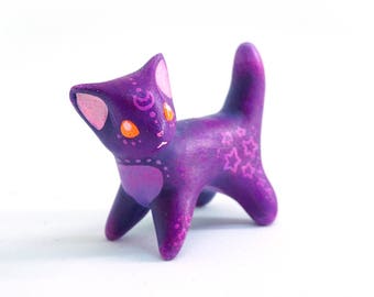 violet mystic cat figure star cat animal totem fantasy creature velvet clay polymer clay figure clay - Blue Magic Born On Halloween violet mystic cat figure star cat animal totem fantasy creature velvet clay polymer clay figure clay - Blue Magic Born On Halloween