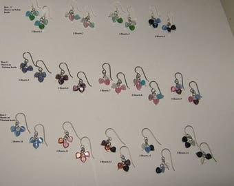 New Colors - 3 Tiny Hearts, Titanium,Nylon or Niobium Hooks/Hearts/Dangle Earrings/Turquoise/White/Green/Purple/Amethyst/Pink/Black/Orange