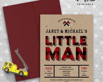 Lumber Jack Little Man Baby Shower Invitation | 5x7 | Editable PDF File | Instant Download | Personalize at home with Adobe Reader