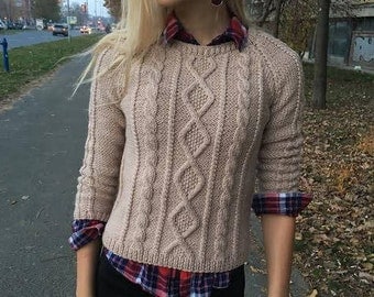 Knit sweater Hand knit sweater Cable knit sweater Beige sweater