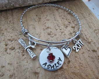 Graduation bracelet, Graduation gift, 2017 Graduation, bangle bracelet, Charm bracelet, birthstone bracelet, Gift for teen, College Grad