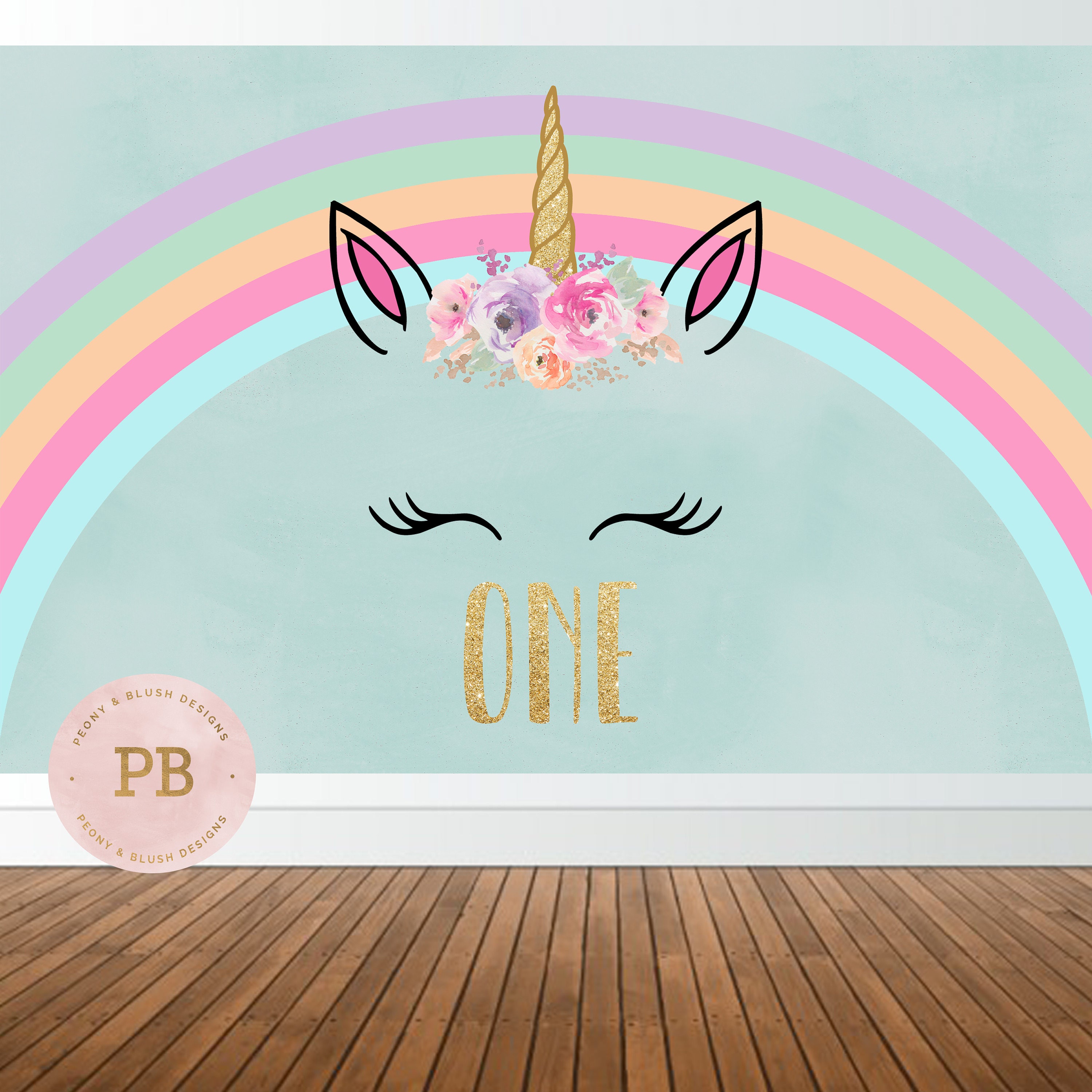 digital unicorn birthday party backdrop unicorn backdrop