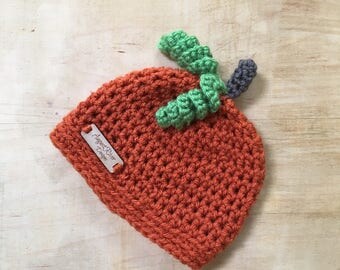 Crochet Pumpkin Hat, Newborn Pumpkin Hat, Baby Pumpkin Beanie, Child Pumpkin Hat