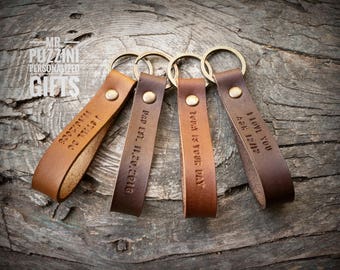 Personalized Custom Leather Keychain - Hand Stamped, Hand Dyed Personalized Keychain - Father's Day Gift