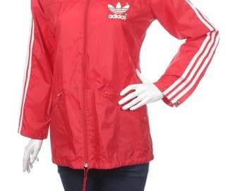 Rare Vintage 80s Adidas Women's Trefoil Shiny Nylon Winbreaker jacket Red/White Size S