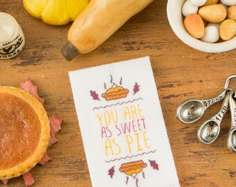 Pumpkin Pie Autumn Tea Towel - You Are As Sweet As Pie - 1:12 Dollhouse Miniature