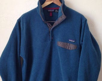 Vintage Patagonia Synchilla Men's Snap Pocket Pullover Fleece - Size Medium - Blue / Gray