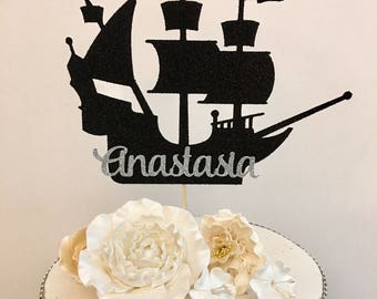 Pirate Ship Cake Topper, Any Name, Pirate Birthday Party Decorations, Pirate Cake Topper