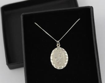 Lucky St Christopher Necklace, Vintage Saint Christopher Pendant, Sterling Silver Pendant, Oval Pendant, Saint Christopher Necklace