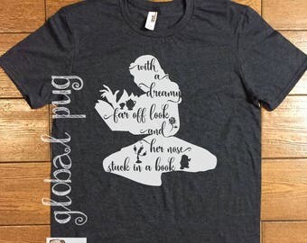 Beauty and The Beast Shirt, Belle Shirt, Beauty, Beast, Dreamy Far Off Look, Library Shirt, Book Shirt, Fandom, Movie, Poly/Tri Blend Shirt