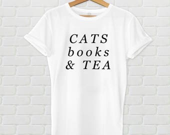 cats books and tea shirt