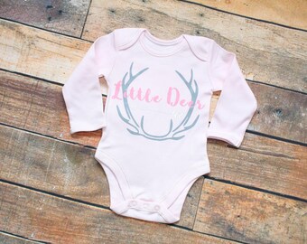 Ready To Ship 6-9 Months Little Deer Antlers Arrow Print Pink Bodysuit