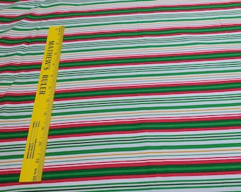 Red and Green Striped Cotton Fabric