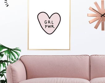GRL PWR Print, Girl Power Poster, Motivational Prints, Feminist Art, Affiche Scandinave, Minimalist Poster, Word Art, Feminist Quotes