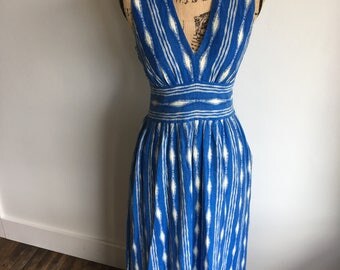 linen maxi dress | blue&white | ikat print