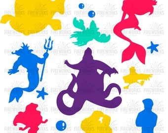 The Little Mermaid Silhouettes, Silhouette files - Disney Princess Mermaid Ariel Silhouettes - SVG, png jpg eps, dxf - instant download
