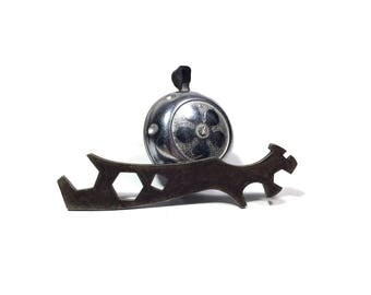 Vintage bike accessories, Vintage bicycle bell and spanner wrench, Thumb lever bell and spanner, Bike bell, Bike wrench, Bike parts