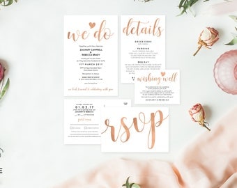 Editable wedding invitation template download, Printable wedding invitation, Rose gold wedding invitation, Rose gold wedding invites