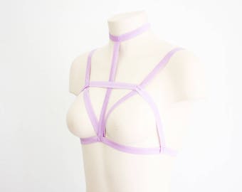 Body Harness: Cage Bra, Harness Lingerie, Festival Top, Exotic Dancewear, Lavender Lingerie, Strappy Lingerie, Burlesque Costume, Plus Size