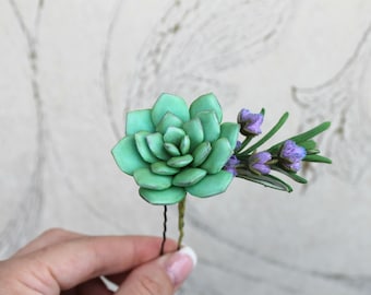 Mint Succulent hair pin Lavender rosemary Bridal flowers Mint Wedding hair accessories Gift for her Bridesmaid hair Wedding hairpiece