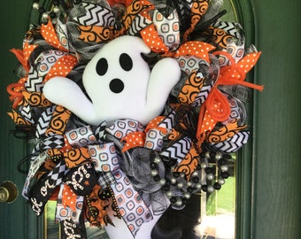 Halloween Ghost Mesh Wreath