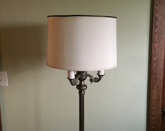 Antique floor lamp Vintage four light torchiere brass lamp with marble base and double lampshades