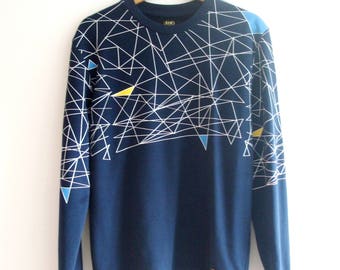 Liu Jo Uomo Blue with Geometric Print Sweater Jumper, sz. L - fits smaller