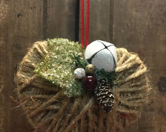 Twine Heart Christmas Ornament, Christmas Ornament, Tree Ornament