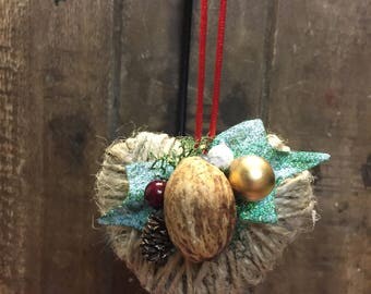 Small Twine Heart Christmas Ornament, Christmas Ornament, Tree Ornament