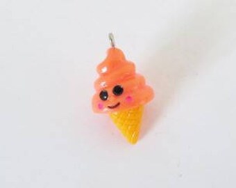 Pendentif, breloque, cornet, crème glacée, 35x18mm, jaune, orange, plastique, 3D
