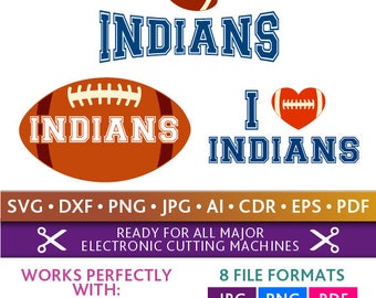 Indians SVG School Football Team, Football mom sister Cheer Cheering Svg, Cut File Silhouette Studio Cricut Svg Dxf Jpg Png Eps Pdf Ai Cdr