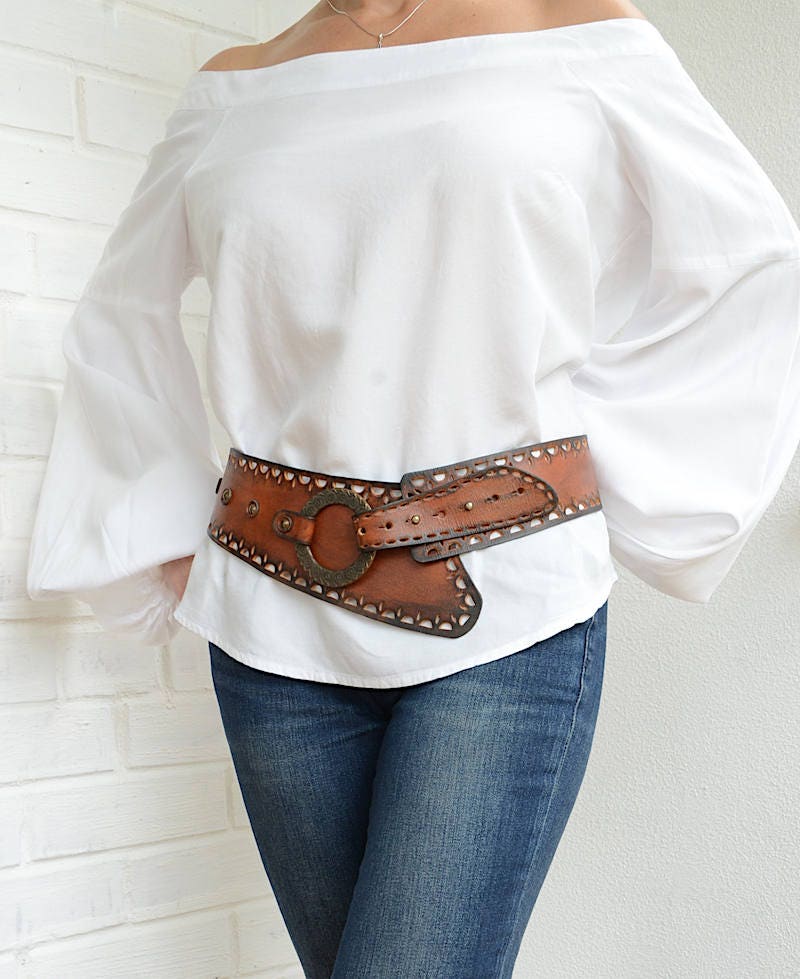 Wide leather belt Womens leather belt Wide belt Bohemian hip