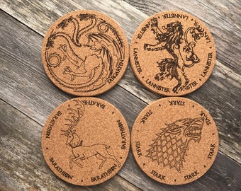 Game of Thrones Coasters (GOT), Set of 4, Lannister, Targaryen, Stark, Baratheon